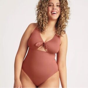 KNIX Peek A Boo Rust Orange One Piece Swimsuit